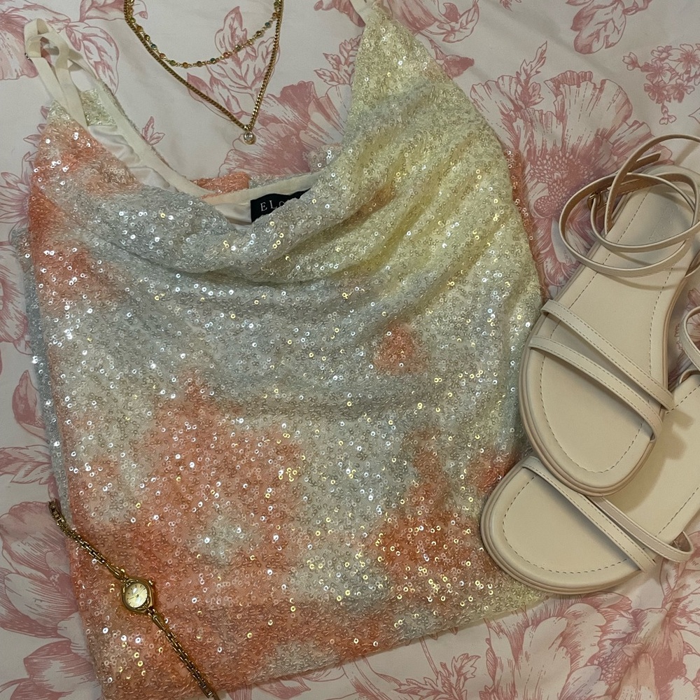 Colorful Sequin Scowl Neck Plus Size Dress